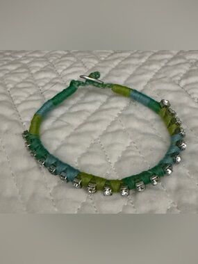 Handwoven Blue-Green Crystal Wrap Bracelet